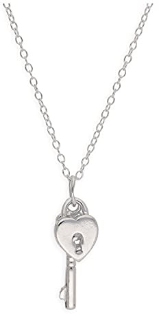 jewellerybox Sterling Silver Heart Padlock Key Necklace 14-22 Inches
