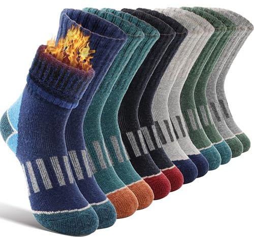 EBMORE Kids Merino Wool Hiking Socks Boys Toddlers Girls Winter Thermal Thick Warm Boot Cushion Ski Snow Gift Socks Stocking Fillers 6 Pairs (Color matching, 8-12 Years)