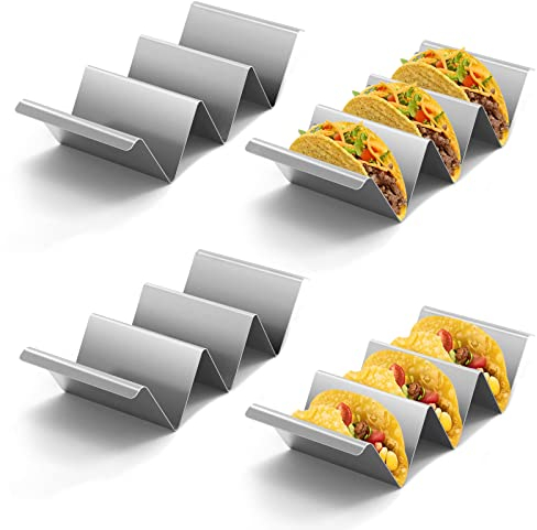 MoonSing Taco Halter Edelstahl, Taco Ständer mit Griffen, Wellenform Metall Taco Rack Taco Tabletts Küche Gadget für Halten Tacos, Sandwiches, Brot, Hot Dogs und Pfannkuchen (4 Stück)