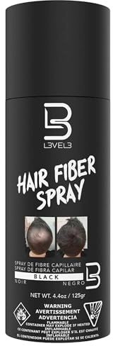 L3 Level 3 Black Hair Fiber Spray - Covers Bald Spots & Thinning Hair - Instant Gray Coverage & Thicker Hair Appearance