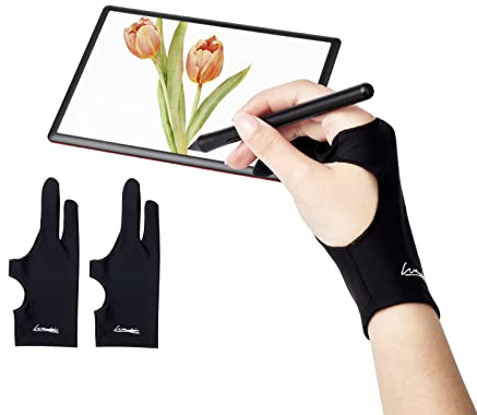 Digital Drawing Glove 2 Pack,Artist Glove for Drawing Tablet,ipad,Sketching,Art Glove with Two Finger for Right Hand and Left Hand （Smudge Guard, Medium,3.15x8.58inch