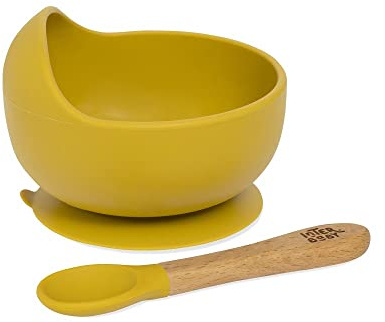 Interbaby - Bol Bebe Ventosa Silicona | Antivuelco y Cuchara Bebe Aprendizaje | Cuenco Ventosa Antideslizante, Cómodo | Silicona Suave, Antibacterias, Sin BPA | Ocre Tierra