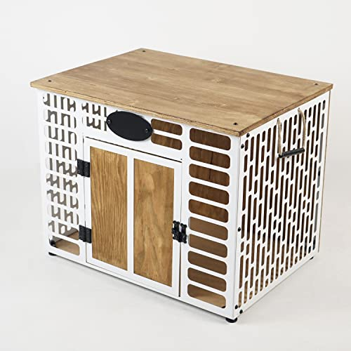 Hundekäfig-Möbel aus Metall und Holz, moderner Beistelltisch, für den Innenbereich, Holz auf Metallkonstruktion, Kiste, Haustierhaus, klein, mittel und groß (klein 62 x 49 x 45 cm, Weiß)