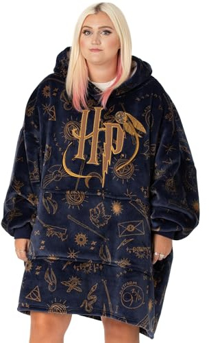 Harry Potter Vuddie Übergroßer Decken-Hoodie für Männer und Frauen | Flauschiger Fleece-Pullover mit Symbolen und Logo für Damen und Herren | One-Size-Sweatshirt mit großer Tasche