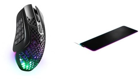 SteelSeries Aerox 9 Wireless Gaming-Maus – Ultraleicht für MMOs/MOBAs – 89 g Gewicht – 18 programmierbare Tasten – Bluetooth/2,4 GHz & QcK Prism Cloth XL - Gaming Mauspad – Größe XL