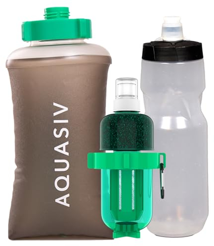 AQUASIV Kit de filtre à eau par gravité avec filtre HFM et charbon – Filtre à eau portable personnel léger – Filtre à eau fiable pour camping et randonnée (kit weekender)