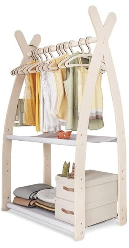 MAMOI® Klädställ för barn 95 x 106 x 32 cm/53 x 95 x 32 cm | Barngarderob | Klädhängare för barn | Träskena | Garderob trä barnrum | 100% ECO | Tillverkad i EU