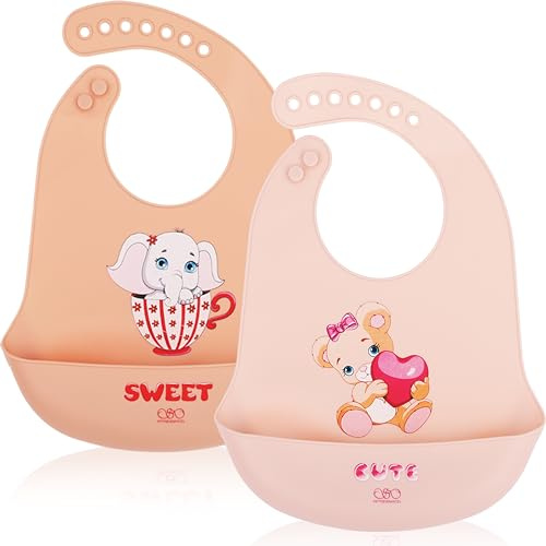 FIFTYSEVENFACES 2 Bavaglini Silicone Impermeabili con Tasca Raccoglipappa