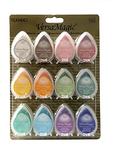 Tsukineko VersaMagic Dew Drop Set 12 Stempelkissen - Mehrere Farben, Spring Flowers- Klein - Wasserbasis - Deckend, Beständig gegen Ausbleichen - Embossing - für Dünnes Papier