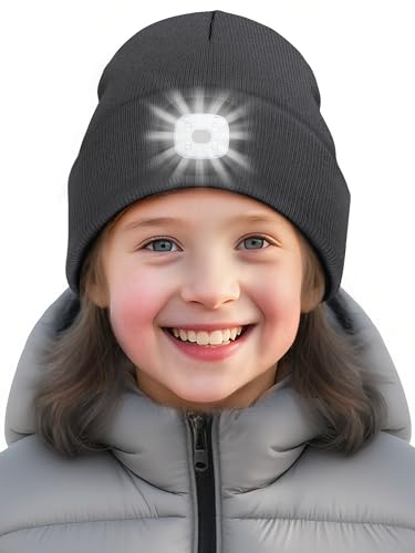 SPGOOD Kinder LED Mütze mit wiederaufladbarer Beleuchtung für Laufen | Passt auf Kopfumfang von Kinder, LED-Licht sorgen für gute Sichtbarkeit bei Nacht, Winter Geschenk für Jungen und Mädchen