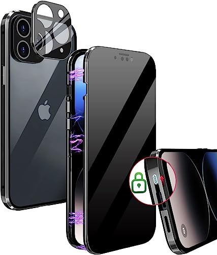 MIMGOAL Hülle für iPhone 11 Pro Max Anti Spy Magnetisch Schwarz | Sichtschutz Bis 25 Grad, Gehärtetes Glas Vorne Und Hinten, Magnetischer Metallrahmen, Integrierter Kameraschutz