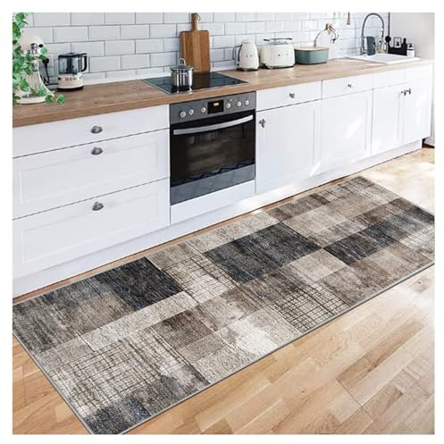 Siunwdiy Teppich Läufer Flur 80X350CM rutschfest Küchenteppich Modern Braun schwarz Waschbar Dauerhaft, Küchenläufer Küche Esszimmer Flur Waschküch Meterware Anpassbar