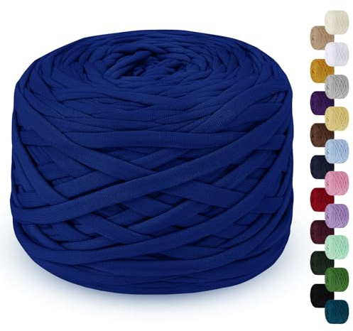 LEREATI 285g T-Shirt Garn zum Häkeln für Körbe, Bändchengarn Polyester Rope, Textilgarn für Häkelkorb Taschen Teppiche Wandbehang Makramee (Königsblau)