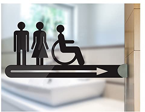SwePer Segnali a freccia per WC su entrambi i lati installati per uomini e donne, cartelli in acrilico nero per WC cartelli promemoria per WC (colore: uomo donna, dimensioni: 30 x 14 cm)