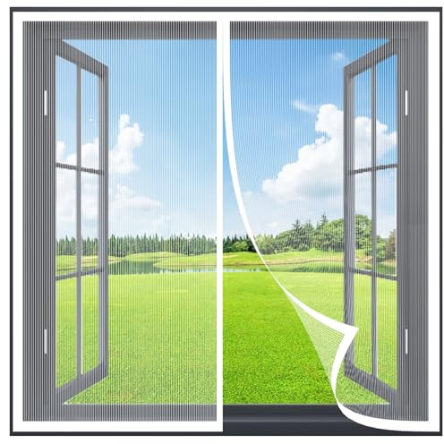 Magnet Fliegengitter Fenster 90x120cm Magnet Insektenschutz Fenster, verstärkt Magnet Fliegenvorhang für BalkonFenster Wohnzimmer TerrassenFenster, Klebemontage Ohne Bohren,Weiß
