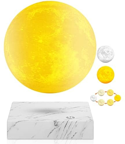 Vnemofey Schwebende Mondlampe, 3 Farben, magnetisches Schwebe-Nachtlicht mit weißem Marmorsockel, Kugel-Lampe für Kinder, Raumbüro-Dekoration, kreative Geschenke, coole Gadgets