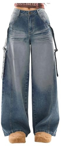 Damen Baggy Jeans | Stretch-Hose Für 90er Trousers Low Klamotten Teenager Mädchen Trend Anziehsachen Yk2 Leichte Gerades Bein Jogging Reißverschluss Jeggings Sachen 12 Jährige Capri