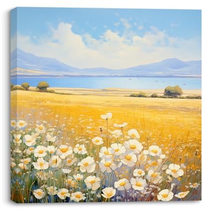 PIY PAINTING Stampa su tela Fiori bianchi, Quadri di Paesaggio Naturale, Quadri su tela, Dipinto su Tela Incorniciato, Quadri per Cucina Camera da letto Sala yoga, come regalo di compleanno, 30x30cm