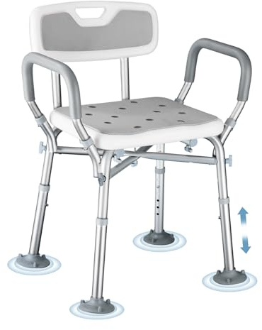 Upgraded Shower Chair for Inside Shower - 6 Height Adjustable (13.4-18.1), Shower Chair for Elderly and Disabled with Arms and Back, Reinforced Crossbars for 550lbs w/4 Suction Cups