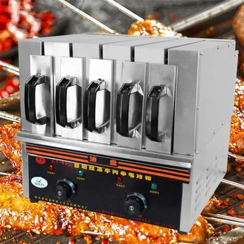 Barbecue électrique commercial, 3600 W, sans fumée, 50 brochettes, 5 groupes de brochettes, rôtissoire à kebab, four à température réglable, for jardin, pique-nique, camping, intérieur et extérieur
