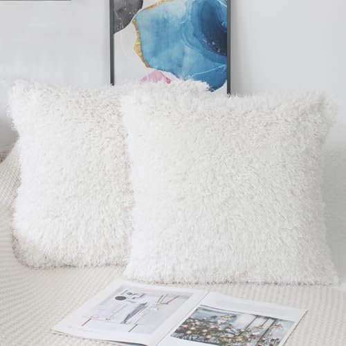 OYIMUA Kissenbezug 40x40 Weiß 2er Set Flauschig Plüsch Deko Kissenbezüge Quadratisch Kissenhülle Kuschelkissen Felloptik Luxus Sofakissen Weich Fellkissen Deko Aesthetic Couchkissen