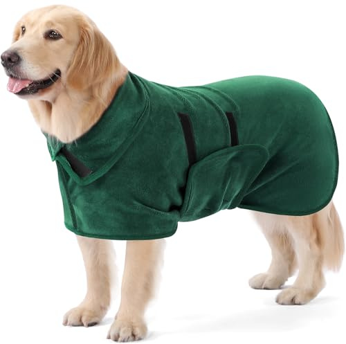 PETTOM Hundebademantel, Bademantel Hund Extra Saugfähig, Hunde Bademantel Mikrofaser Schnelltrockend, Hundetrockenmantel Kleine Hunde (XS, Grün)