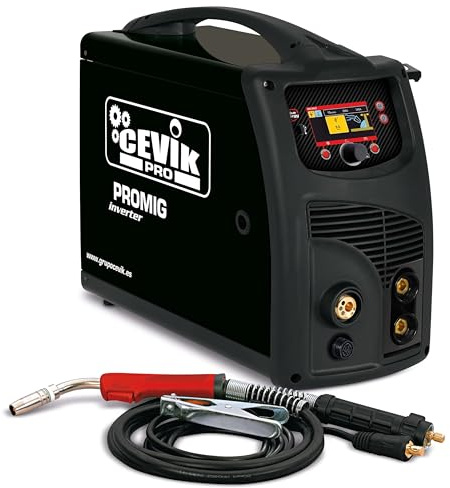 CEVIK PRO CE-PROMIG250PUL - Soldador Inverter MIG/TIG/MMA - 250A 20% - 230V - Hilo 1mm - Electrodos 4mm - Display Digital - Incluye Antorcha MIG AX15, portaelectrodo 35-50, pinza masa 35-50, 2 sirgas
