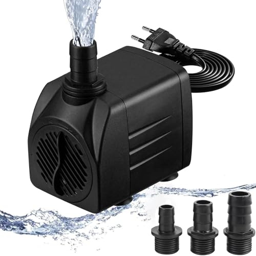 Mini Wasserpumpen(25W, 2000L/H),Ultra Leise Aquarium pumpe mit hohem Hub | brunnenpumpe mit 1,5 m Netzkabel,4 Saugnäpfen,3 Düsen für Aquarien,Teich,Brunnen,Statuen (25W)