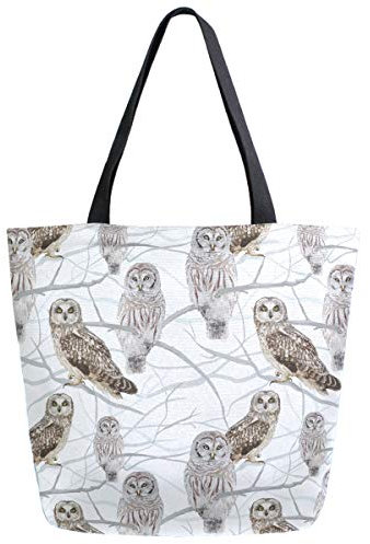 Einkaufstaschen Winterbaumzweig Eulen Strandtasche Faltbar Tote Bag Wiederverwendbare Tragetasche Für Feiertags Büro Einkaufen 40X50CM