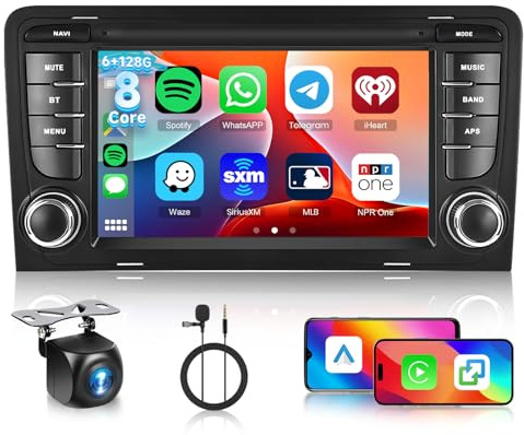 [6G+128G] 8-Core Autoradio per Audi A3 2003-2012/ S3 2006-2012/ RS3 2011-2012 Android Autoradio Bluetooth GPS, Hodozzy 7 Pollici Touchscreen Radio con CarPlay Wireless Android Auto, WiFi DSP, FM RDS