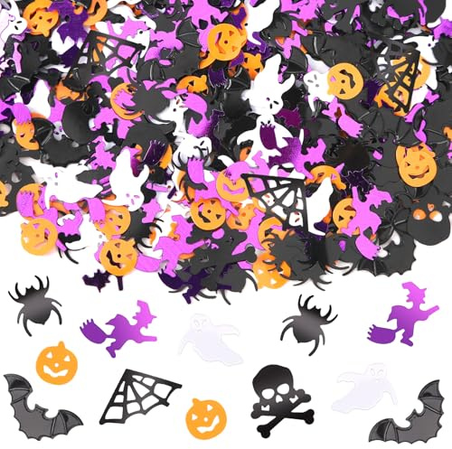 MARFOREVER Halloween Deko Konfetti, Halloween Party Confetti Glitzer Streudeko Tisch Deko Spinnennetze Hexen Fledermäuse Kürbisse Spinnen für Happy Dekoration Tischdeko