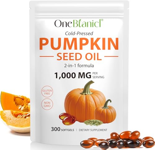 Pumpkins Seed Oil Capsules, Cold Pressed Pumpkin Seed Oil for Hair Growth, Food Supplement with Omega Fatty Acids, 2-in-1 Formula, 300 Softgels