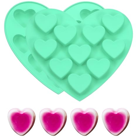 PATIKIL Heart Shaped Silicone Mould, 3D Love Heart Chocolate Mould Non-Stick Silicone Valentines Moulds for Baking, DIY, Craft, Lover Cake Candy, Soap-2Pcs(Green)