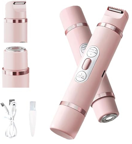Ladies Bikini Trimmer & 2-in-1 Electric Razors for Women - Dual Blade Painless Hair Removal for Bikini Line, Legs, Underarms & Face, Wet & Dry IPX7 Waterproof, USB Rechargeable
