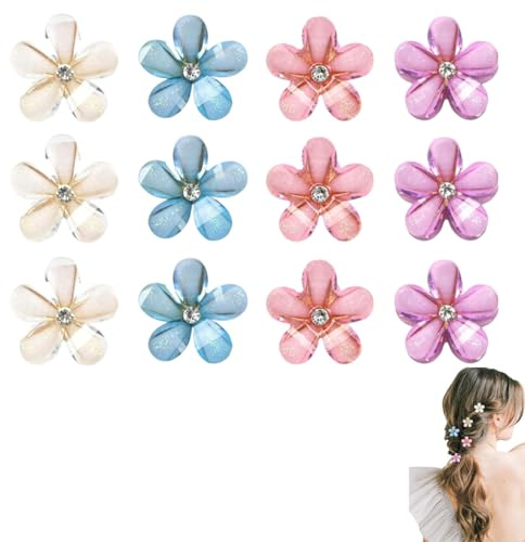 WUSJCOF 12 Pezzi Piccole Mollette per Capelli a Forma di Fiore, Mini Fermagli con Diamanti e Perle, Accessori per Capelli Eleganti per Donne e Ragazze, Perfetti per Compleanni, Feste, Natale