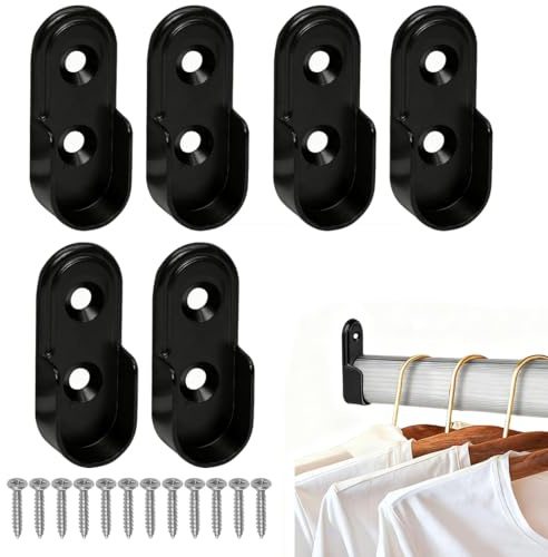 JYNXOR 6 Pezzi Supporto Asta Armadio, Accessori Armadio Interno, Bastone Armadio Appendiabiti, Supporto per Tubi per Armadio con 12 Viti, per L'Estremità Dell'Asta Binario Per Tende e Armadi, nero