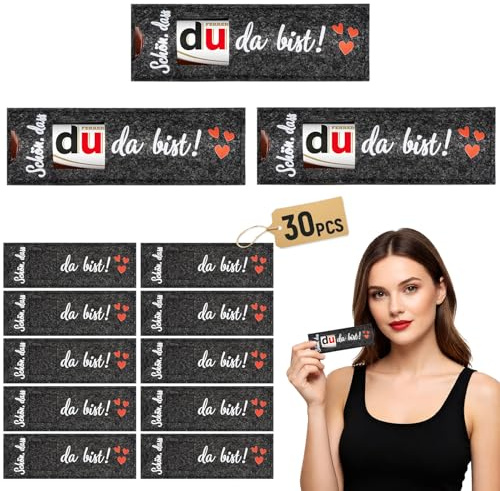 Forbabe 30 Stück Schön dass du da bist Hülle Filz für Schokolade Dunkelgrau | Schokoriegel Geschenk Verpackung Kleine Dankeschön Geschenke für Hochzeit Taufe Abschluss (Ohne Schokolade)