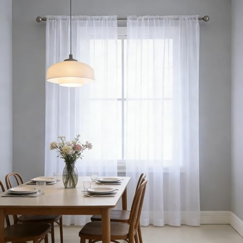 XUEQXUE Cortinas y Visillos 90 x 130 cm Decorativos Suaves, Translúcida, Monocolor, Moderna Dormitorio Moderno Ventana para Sala Cuarto Dormitorio Comedor Cocina Salón, Blanco