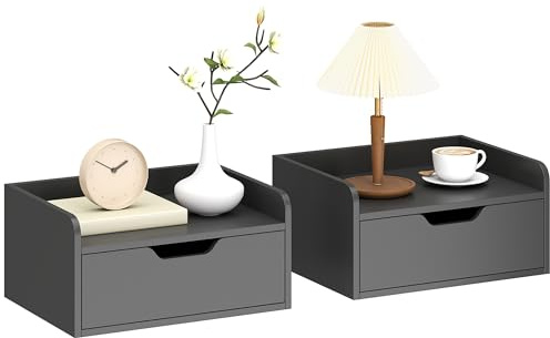 HOMCOM Floating Nightstand Set of 2 Wall Mounted Bedside Table Black