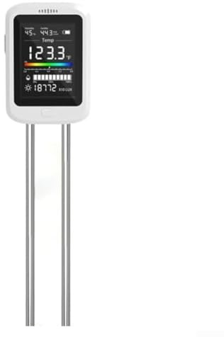 Mixabloem Tester ricaricabile per terreno da giardino 6 in 1 – Misuratore doppio ago con display LCD, misura umidità pH temperatura luce fertilità – lettura 7s – bianco