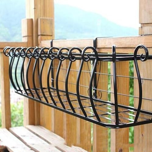 Espositore Per Fiori In Ferro Battuto, Mensola Sospesa Per Piante Con Gancio, Portavasi Per Interni Ed Esterni – Ideale Per Ringhiere, Muri, Balconi, Giardini E Recinzioni(Black,120*28*22cm)