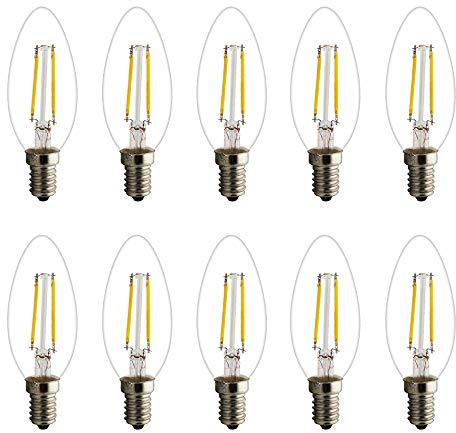 Mengjay Retro E14 LED Lampe Kerzenform Filament E14 Classic Glühfaden 2W 15 Watt-Ersatz, LED Kerzen Lampe Warmweiß 2700K-3000K,180LM (10X E14 Filament LED Warmweiß)