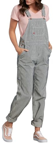 Dickies, dam, hängselbyxor i avslappnad stil med raka ben, Sköljt hickoryband, XL