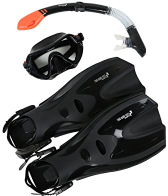 Two Bare Feet Adult Silicone Dry Top Snorkel, Silicone Mask & F70 fins Complete 3PC Diving Set Mask 1 (S-M size fins)