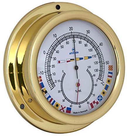 Delite 858nlth Altitude Hygro Thermometer Messing poliert B x H: 127 mm x 40 mm