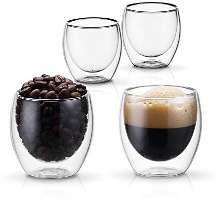 PunPun Espresso Coffee Cups, Demitasse Cups Double Walled Clear Insulated,Shot Glass Espresso Cup 80 ml (2.7 OZ./Set of 4)