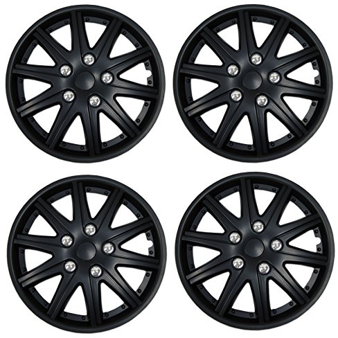 Tuningpros WC3-15-1027-B - Pack of 4 Hubcaps - 15-Inches | Black | Style 027 Style Snap-On (Pop-On) Type Matte Black Wheel Covers Hub-caps