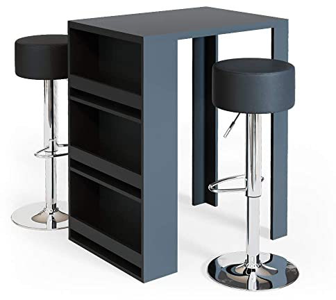 Vicco Bartisch-Set, Bartresen und Hocker, Anthrazit, 80 x 57 cm mit 2 Barhockern