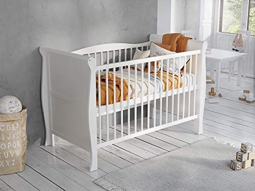 Love For Sleep Babybett Beistellbett 120x60cm mit Sicherheitsbarriere Umwandelbar Weiß Leo Kinderbett Baby Bett Holz - Kinderbett Babybett, Mitwachsend Gitterbett Baby Bed