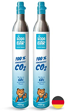 SodaBär | CO2-Zylinder für SodaStream Geräte | 2 x 425g (60 l) | Premiumfüllung mit Kohlensäure von Linde Deutschland | TÜV geprüft
